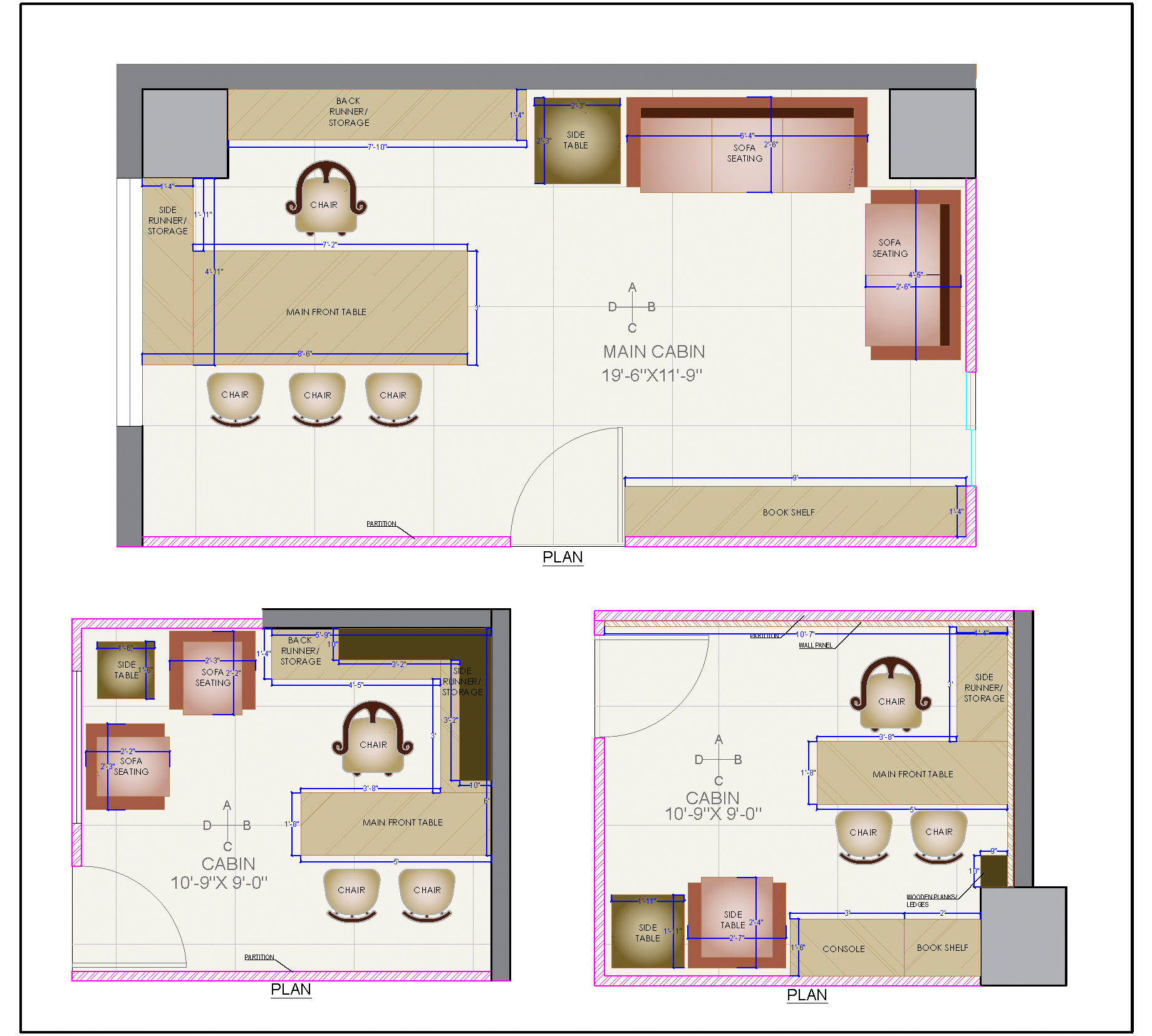 Efficient Office Cabin Design Three Layout Plans in AutoCAD